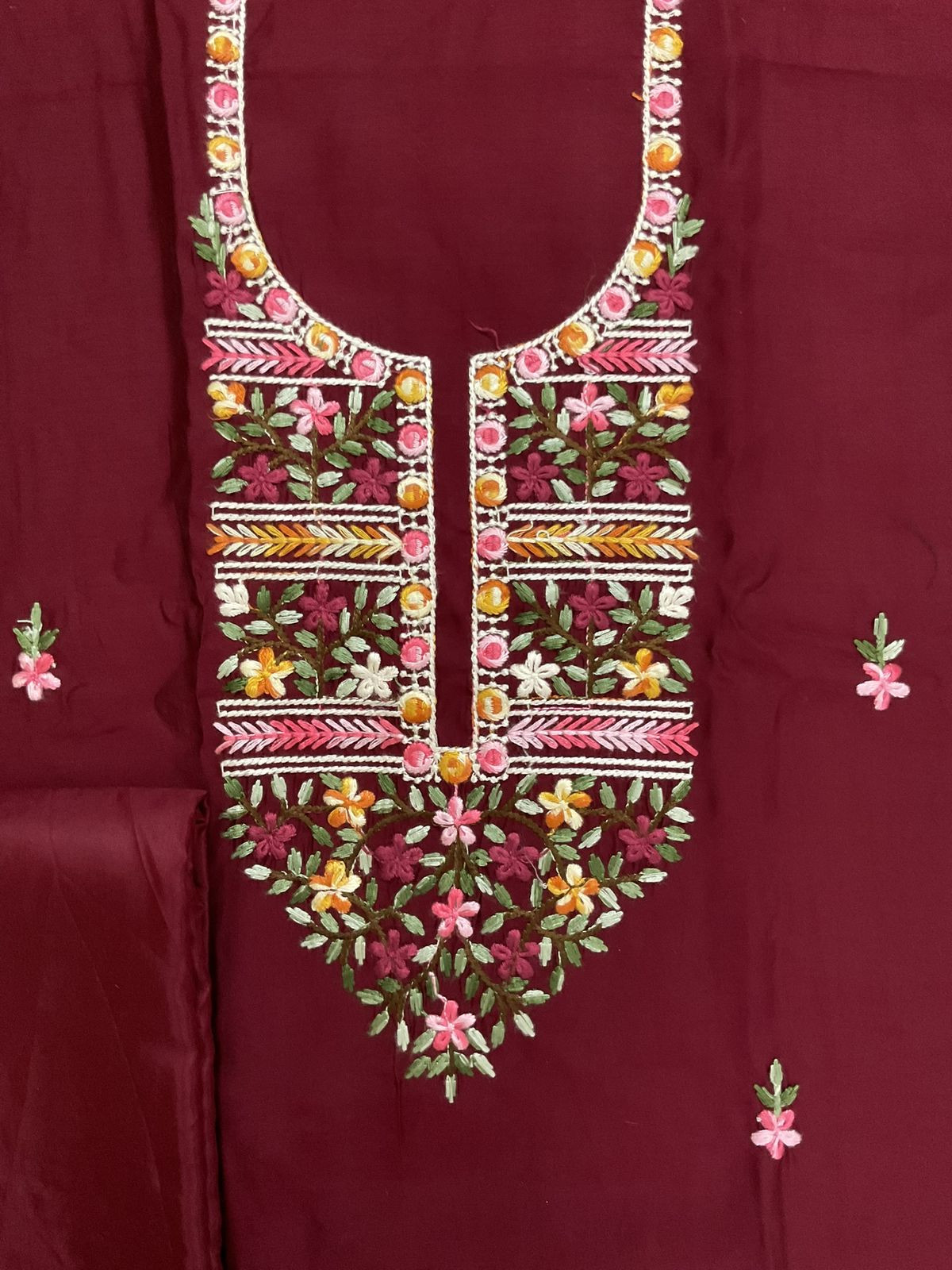 Soft Muslin Embroidered Suit - Maroon