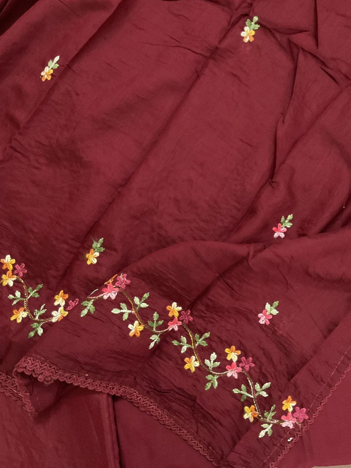 Soft Muslin Embroidered Suit - Maroon
