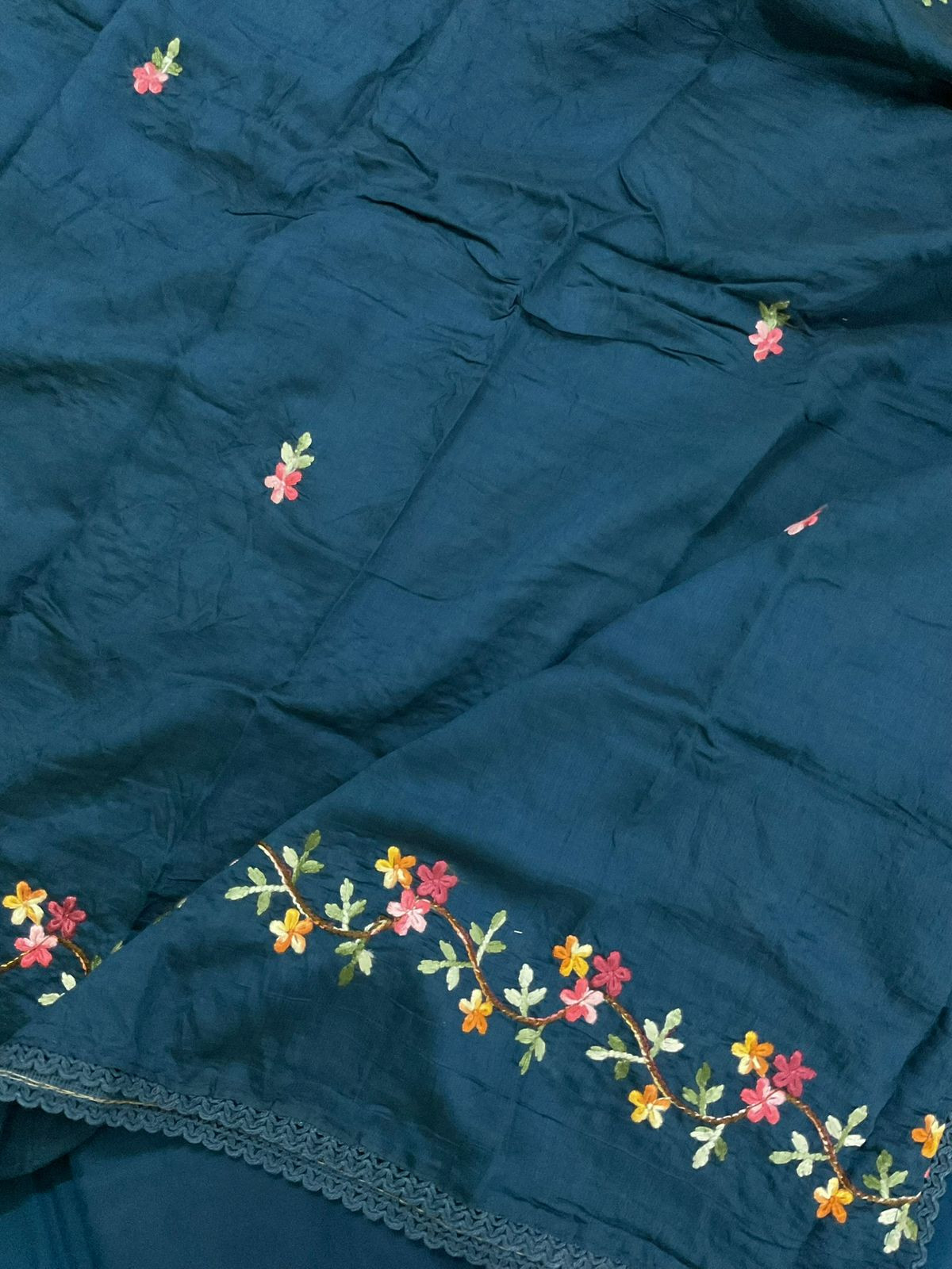 Soft Muslin Embroidered Suit - Peacock Blue