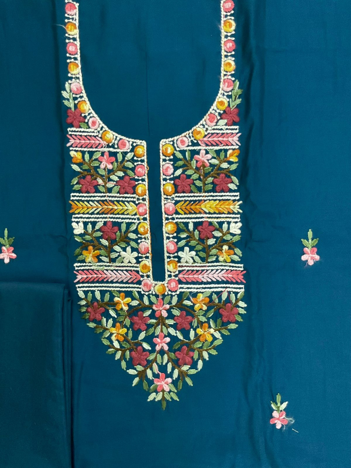 Soft Muslin Embroidered Suit - Peacock Blue