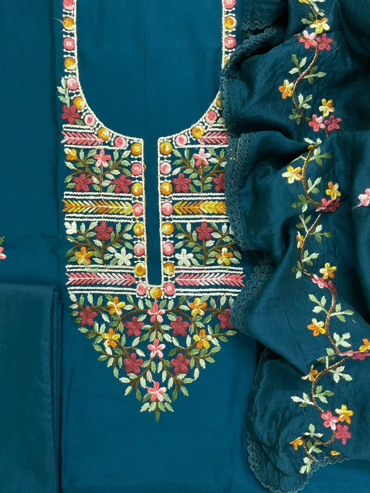 Soft Muslin Embroidered Suit - Peacock Blue