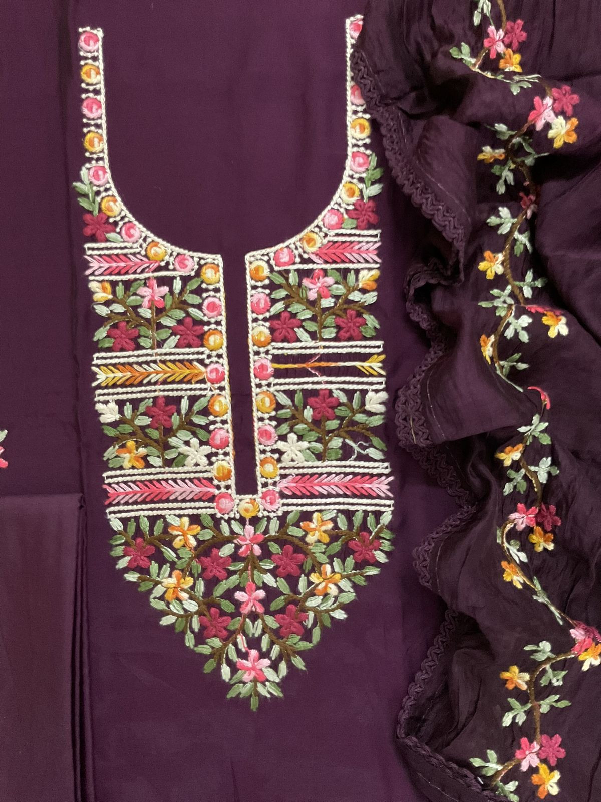 Soft Muslin Embroidered Suit - Peacock Purple