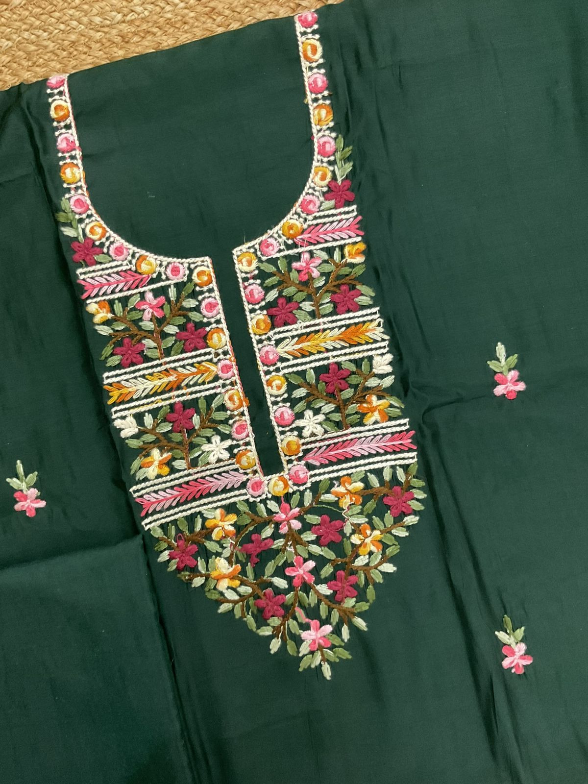 Soft Muslin Embroidered Suit - Green