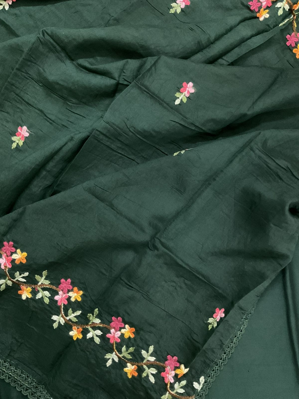 Soft Muslin Embroidered Suit - Green