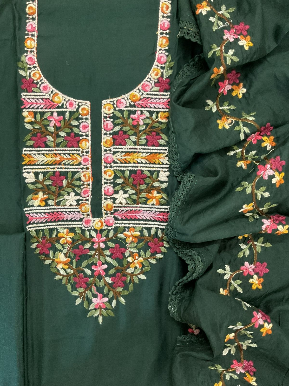 Soft Muslin Embroidered Suit - Green