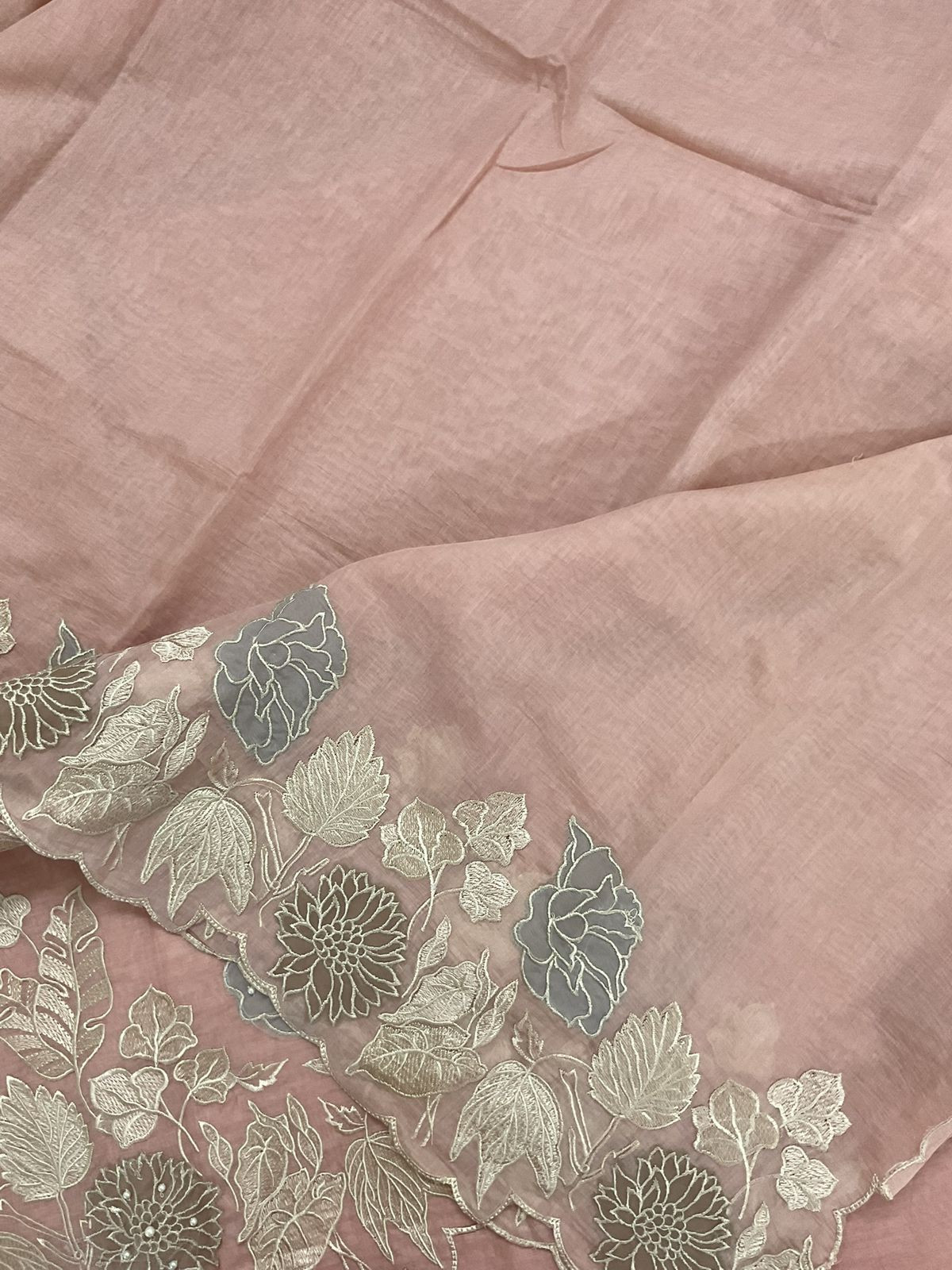Pure Mul Chanderi Embroidered Suit - Peach