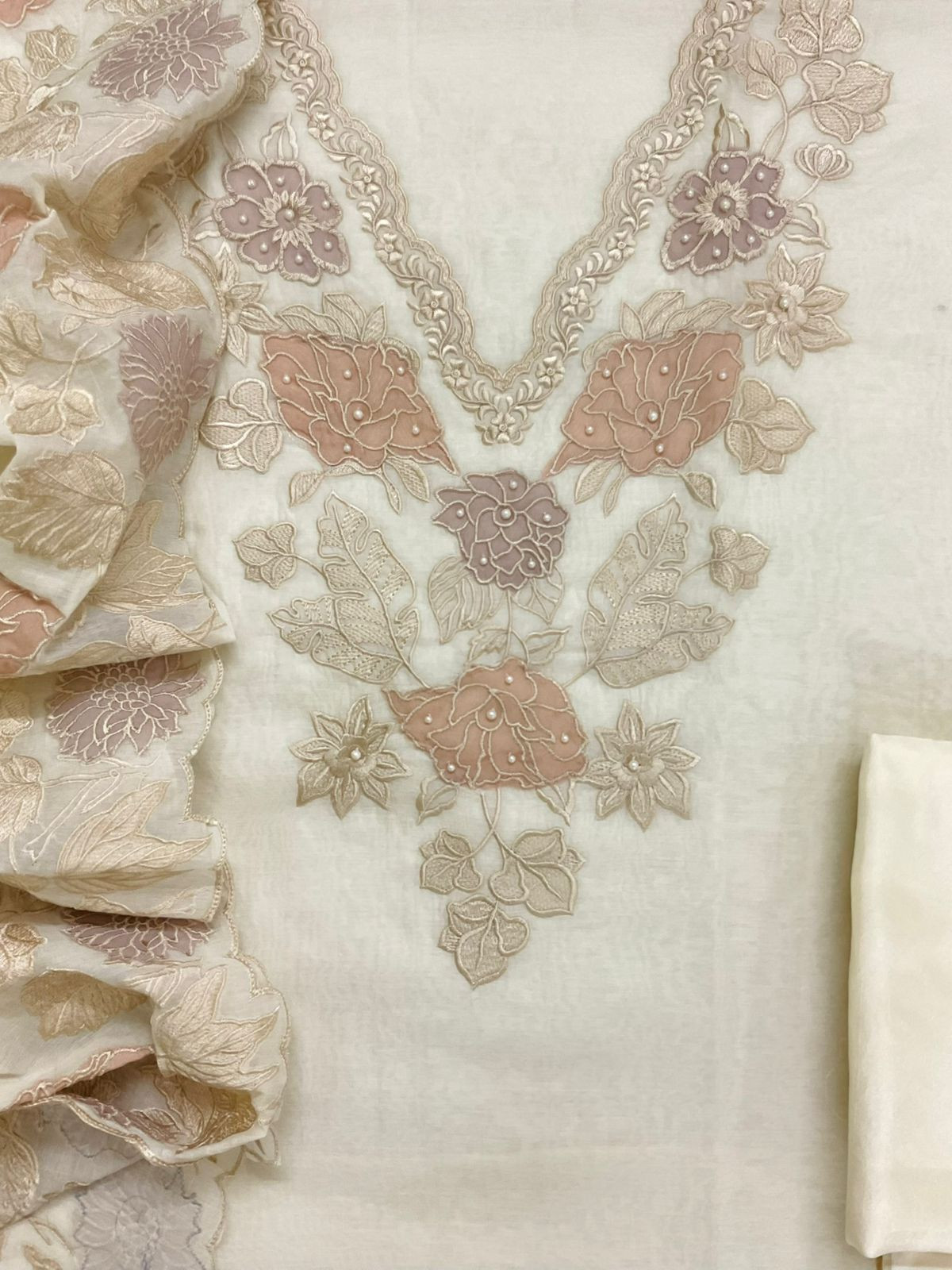 Pure Mul Chanderi Embroidered Suit - Offwhite