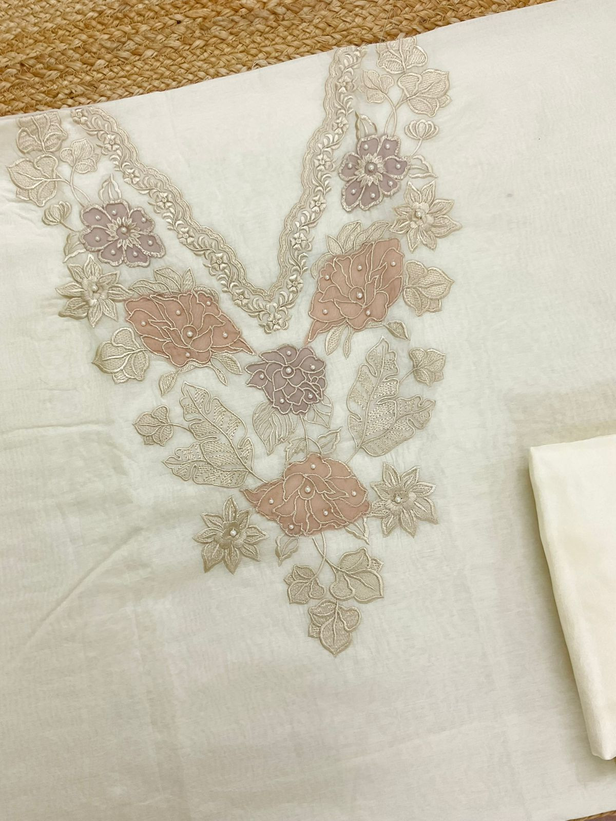 Pure Mul Chanderi Embroidered Suit - Offwhite