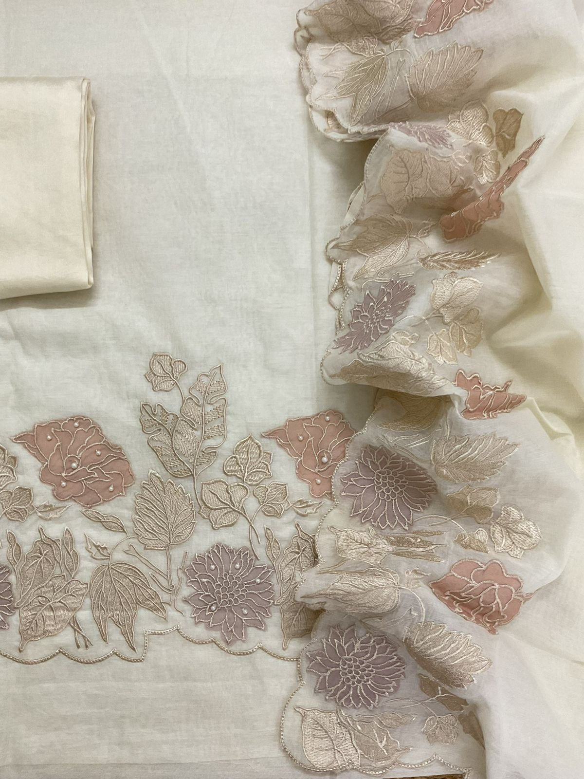 Pure Mul Chanderi Embroidered Suit - Offwhite