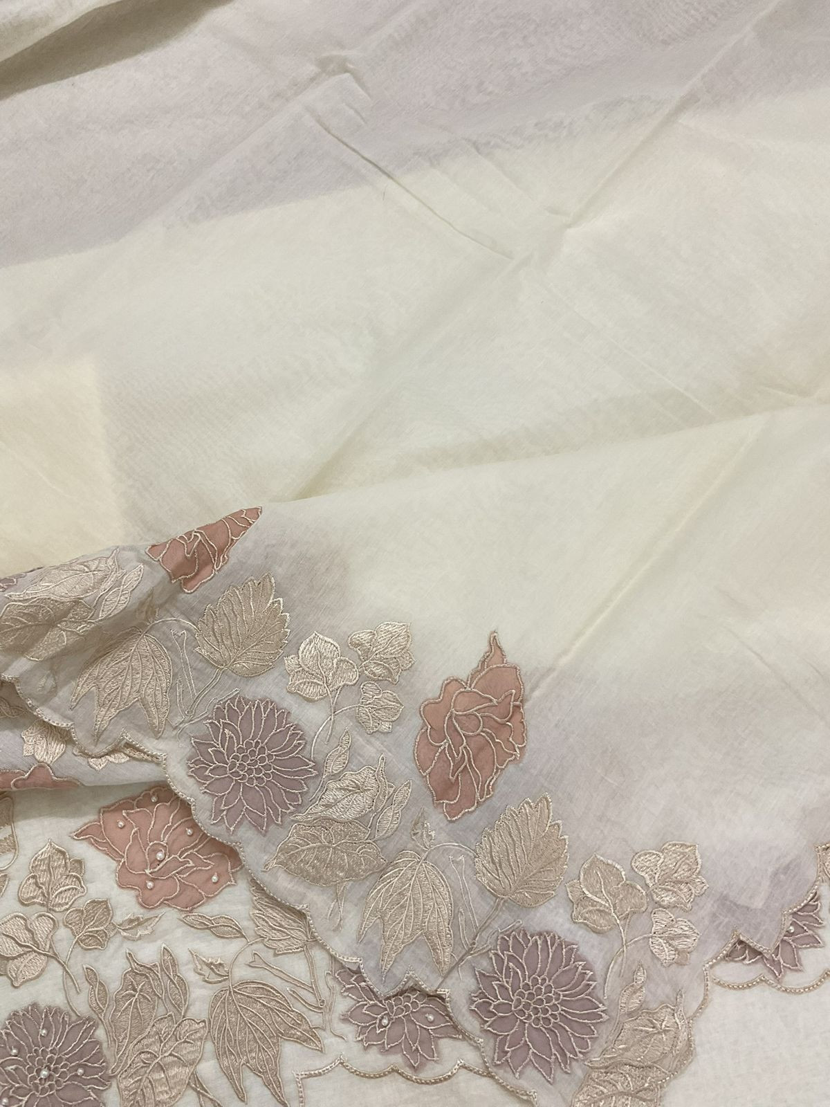 Pure Mul Chanderi Embroidered Suit - Offwhite