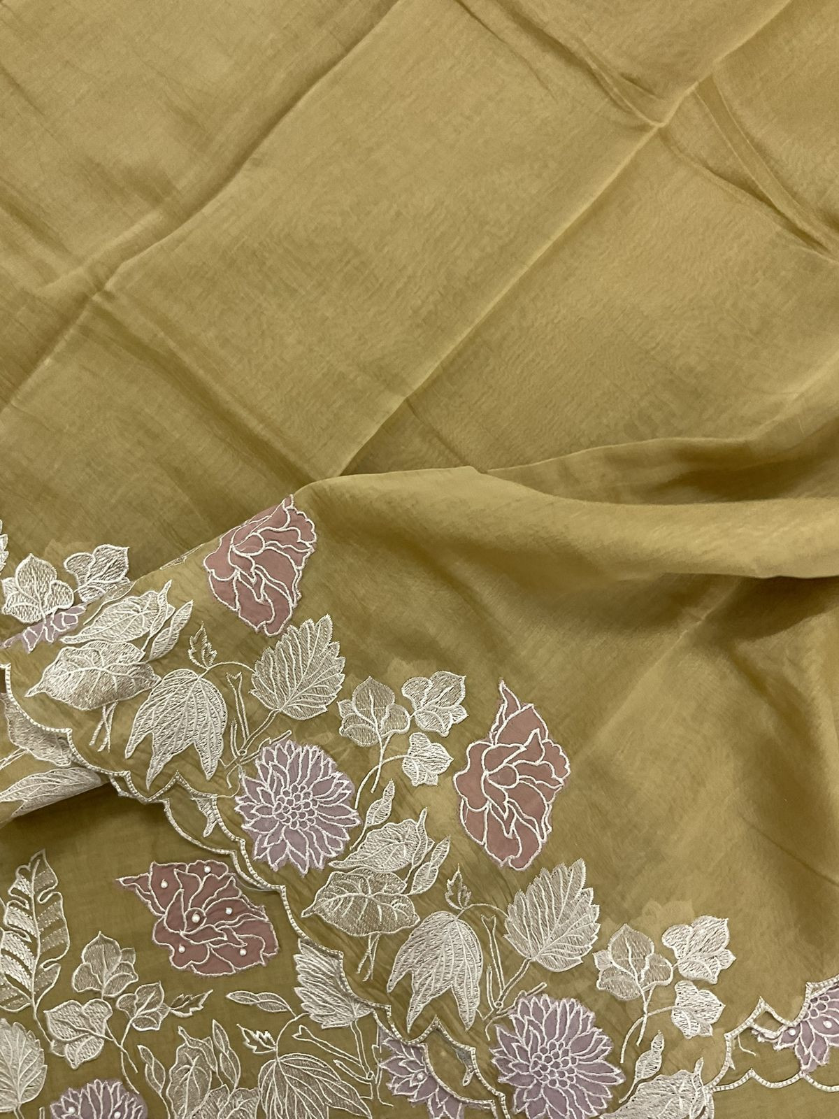 Pure Mul Chanderi Embroidered Suit - Mustard Yellow