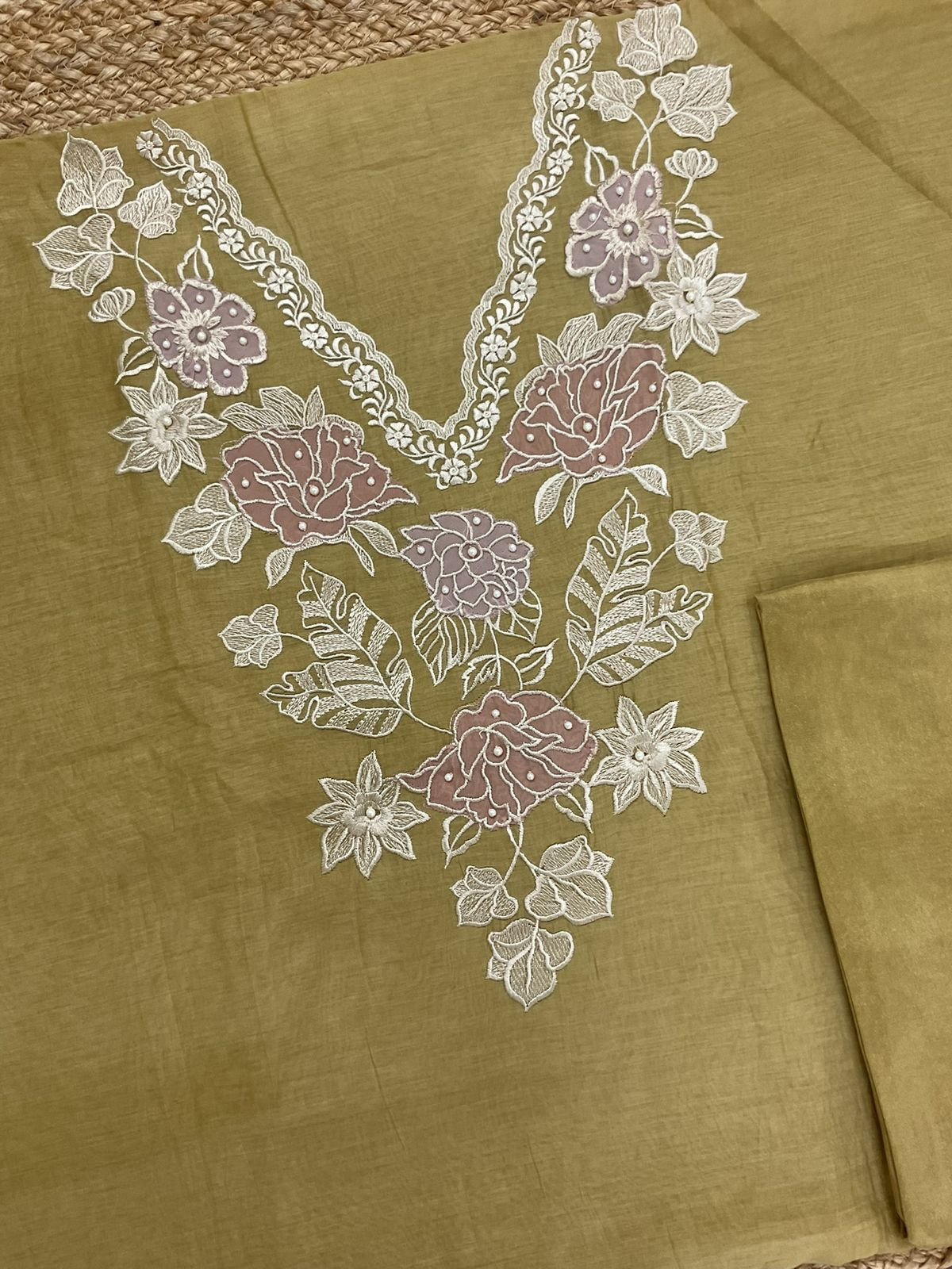 Pure Mul Chanderi Embroidered Suit - Mustard Yellow