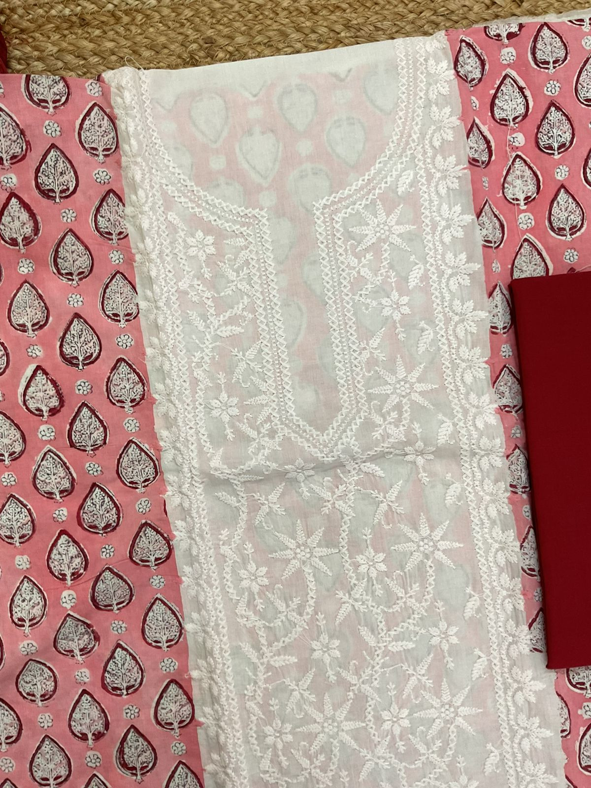 Pure Cotton Printed Embroidered Suit - Pink