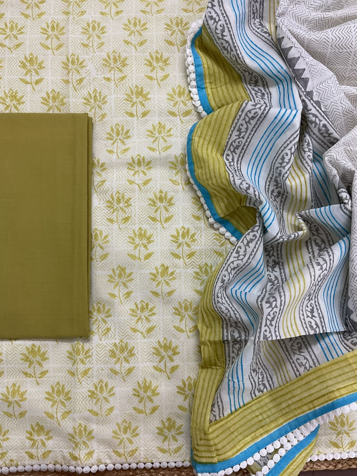 Pure Cotton Printed Suit - Green