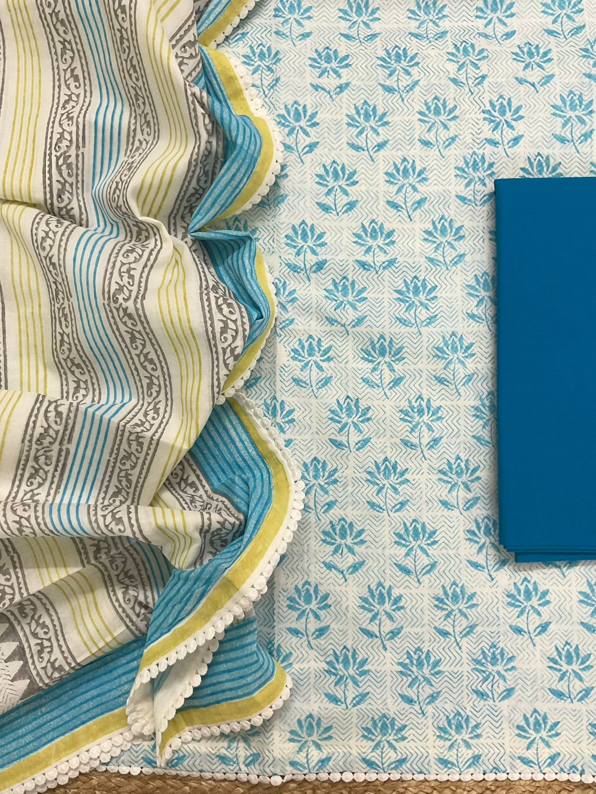 Pure Cotton Printed Suit - Blue