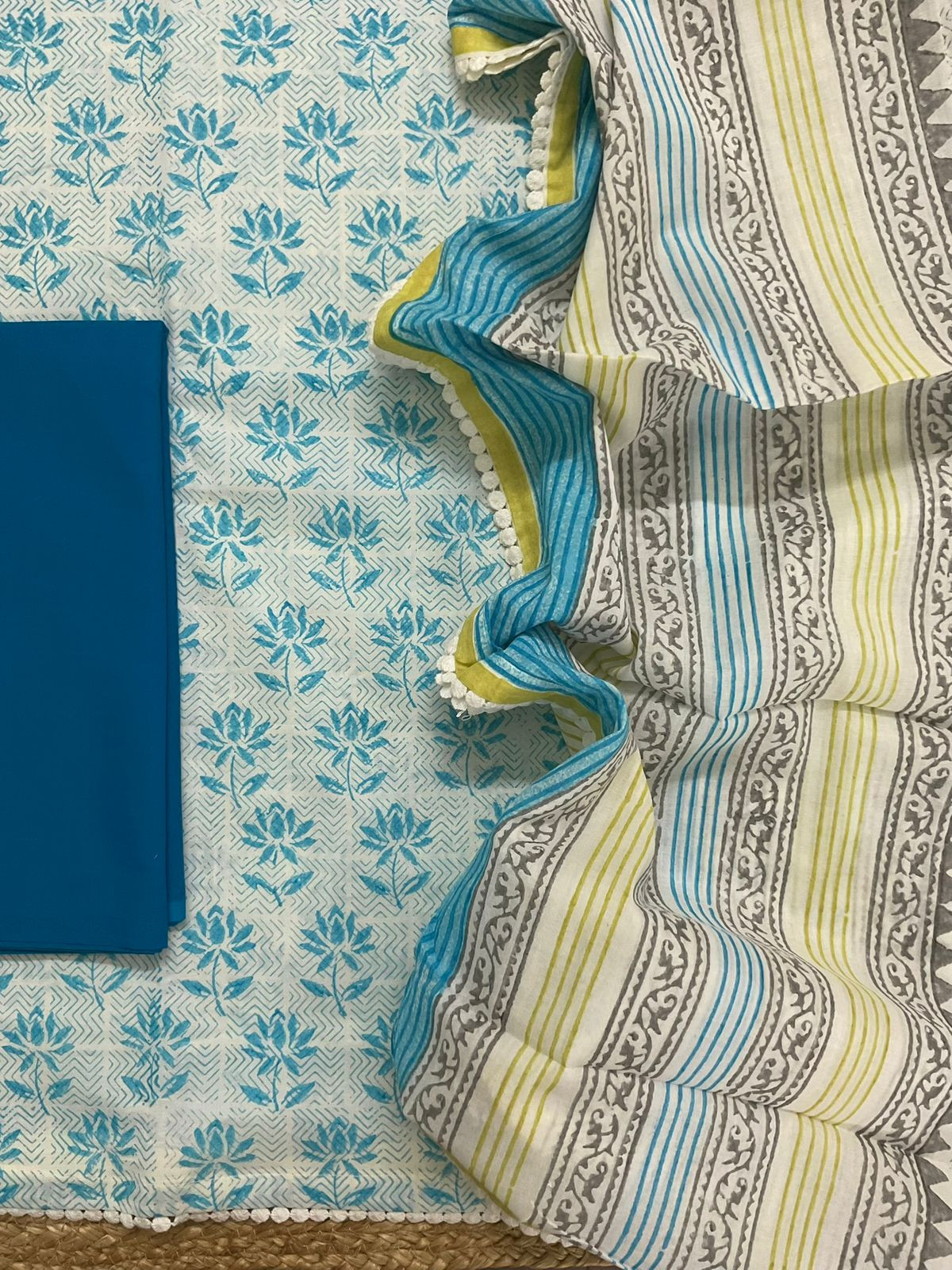 Pure Cotton Printed Suit - Blue