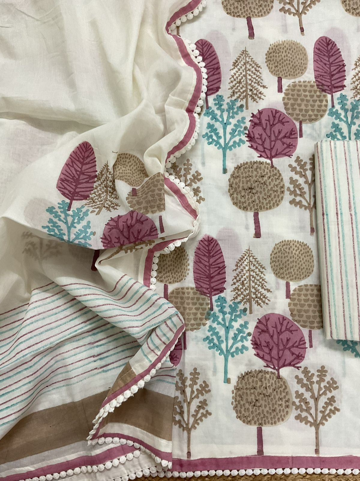 Pure Cotton Printed Suit - Offwhite