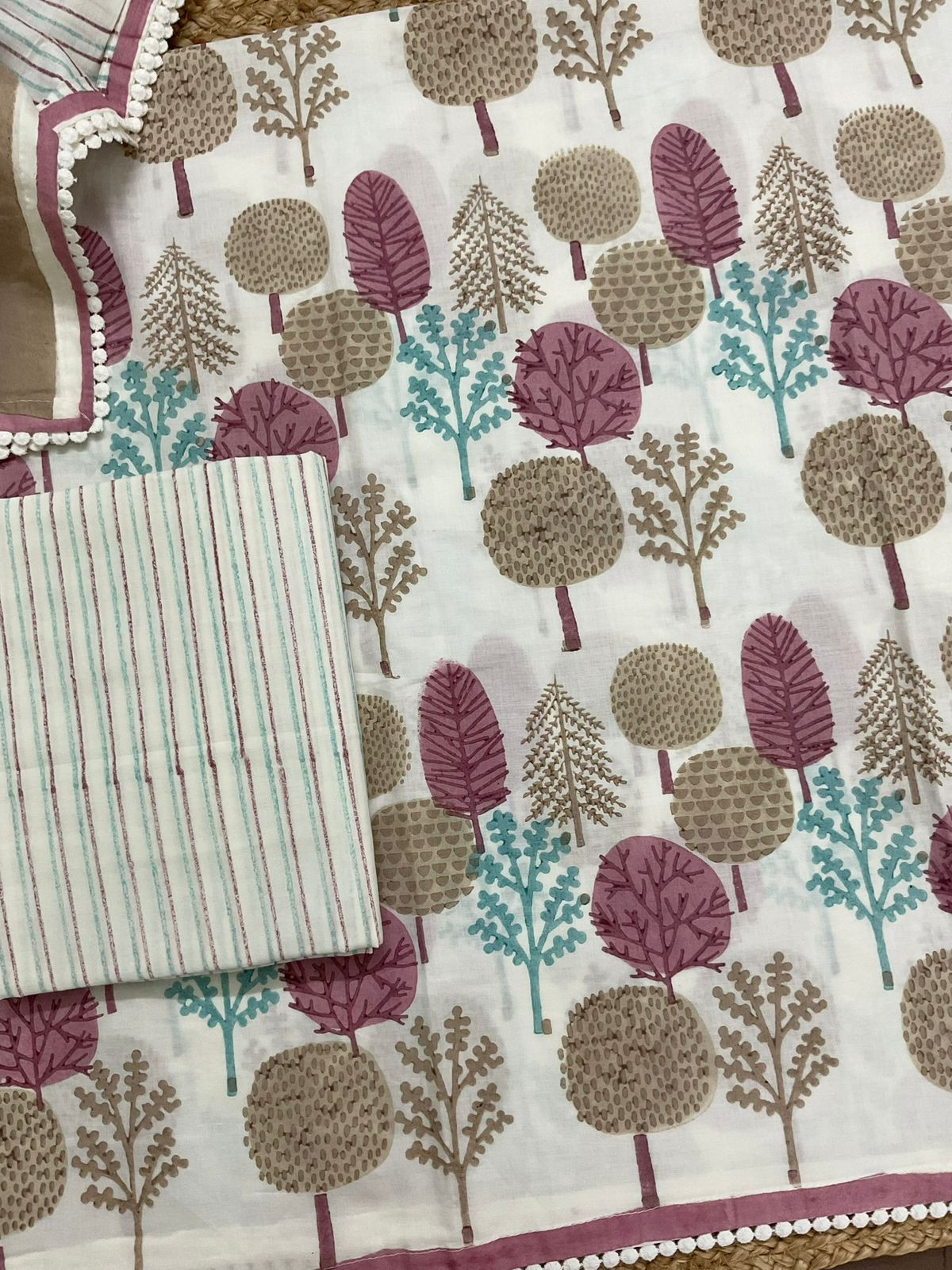 Pure Cotton Printed Suit - Offwhite