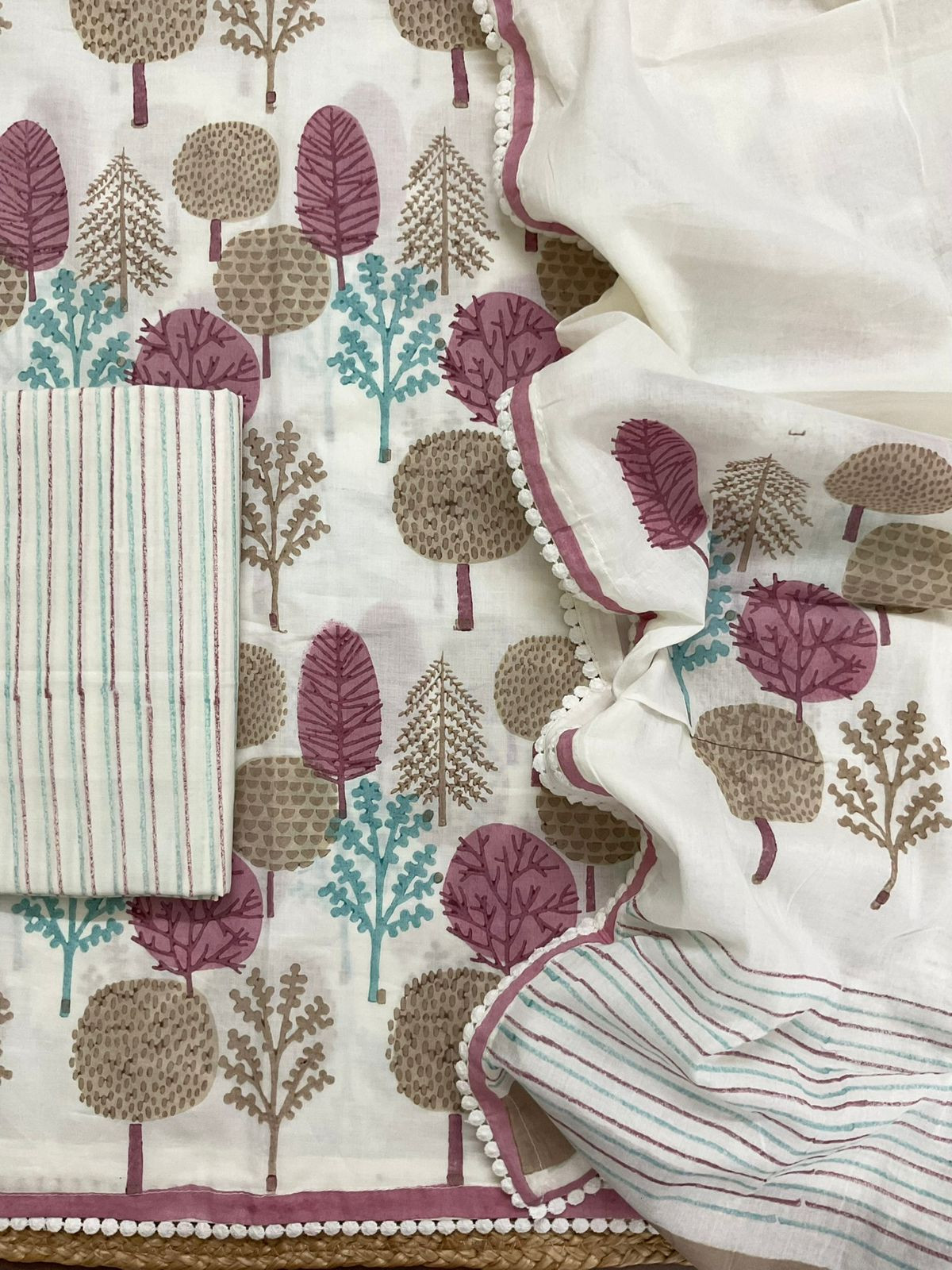 Pure Cotton Printed Suit - Offwhite