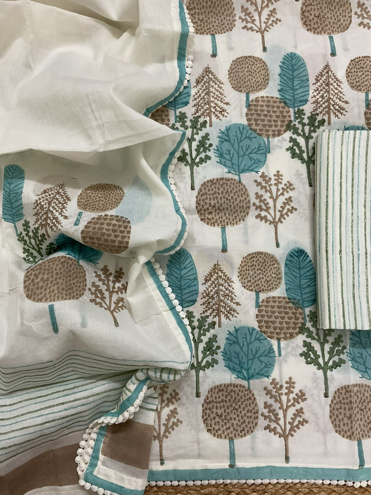 Pure Cotton Printed Suit - Offwhite