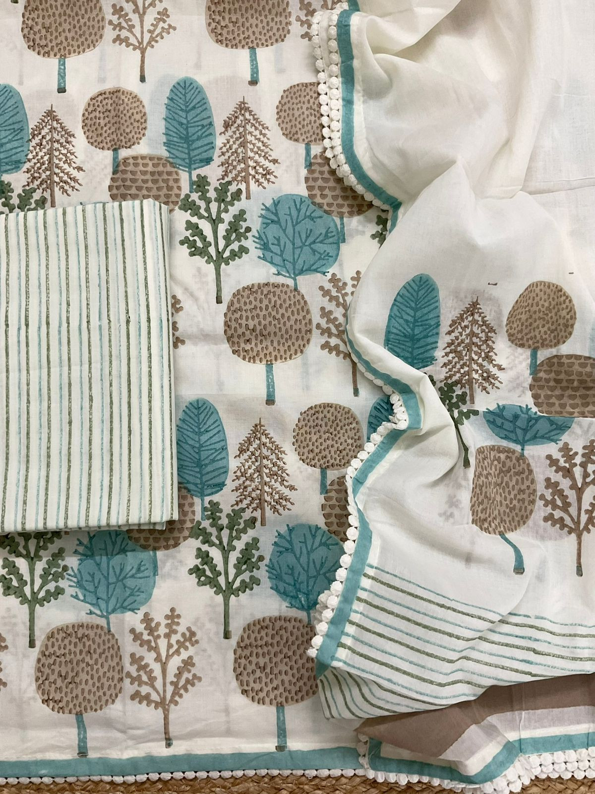 Pure Cotton Printed Suit - Offwhite