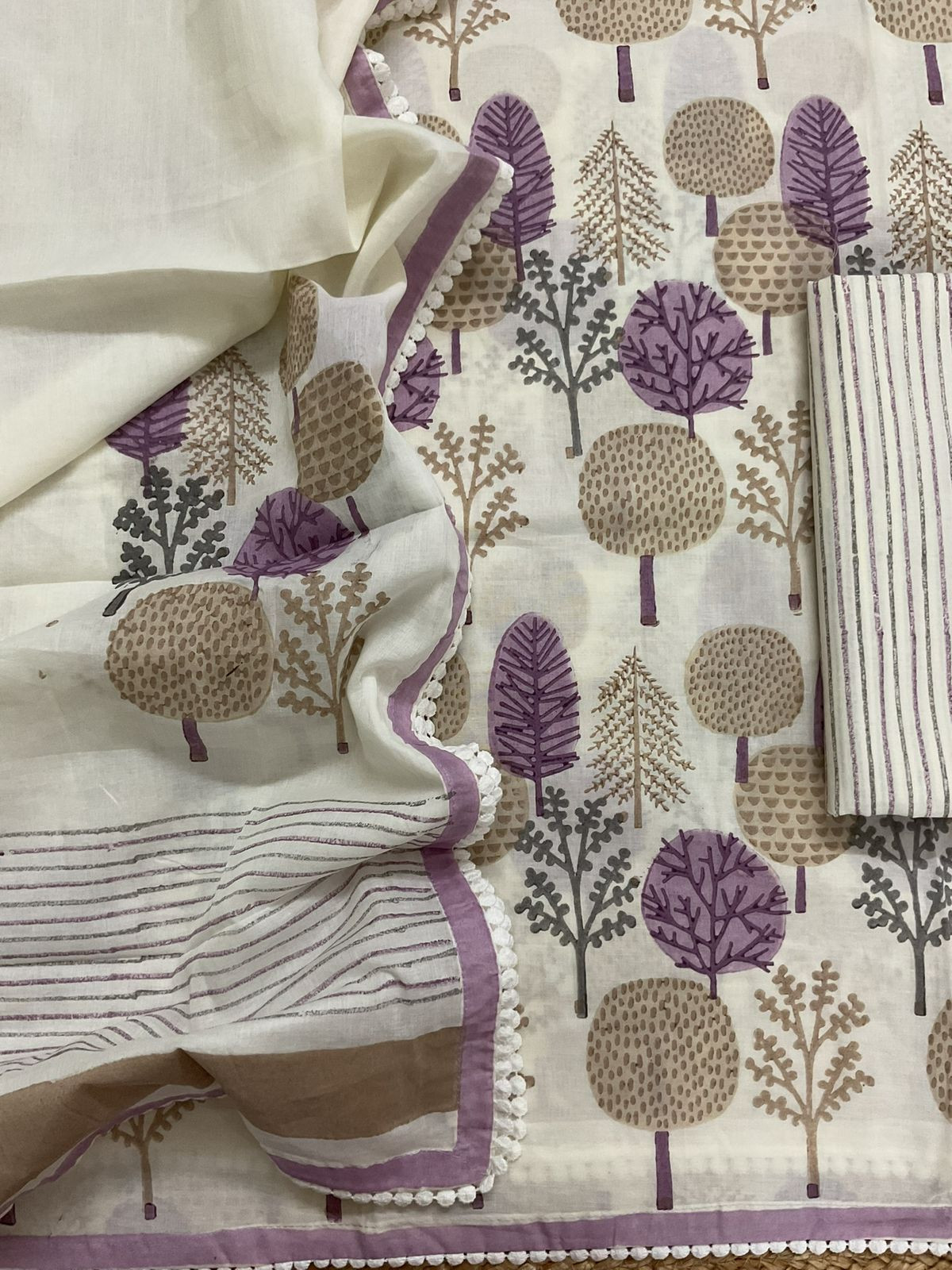 Pure Cotton Printed Suit - Offwhite