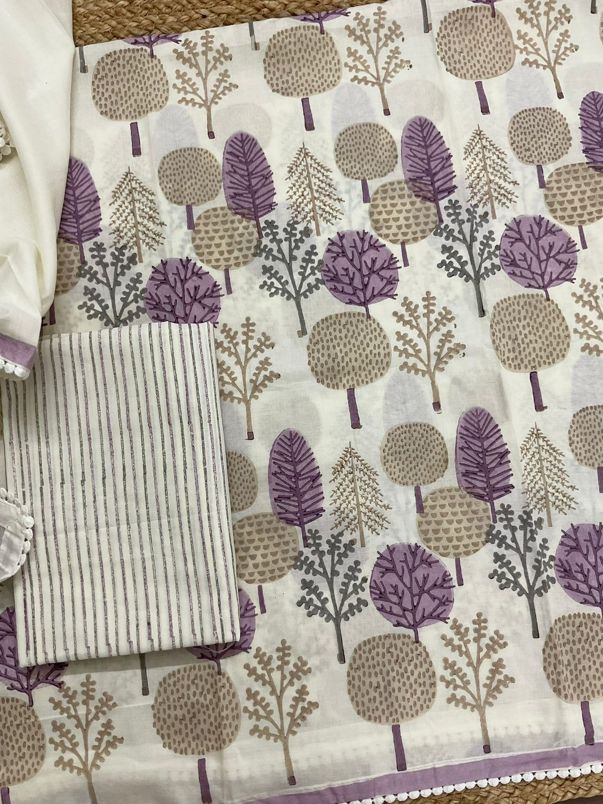 Pure Cotton Printed Suit - Offwhite