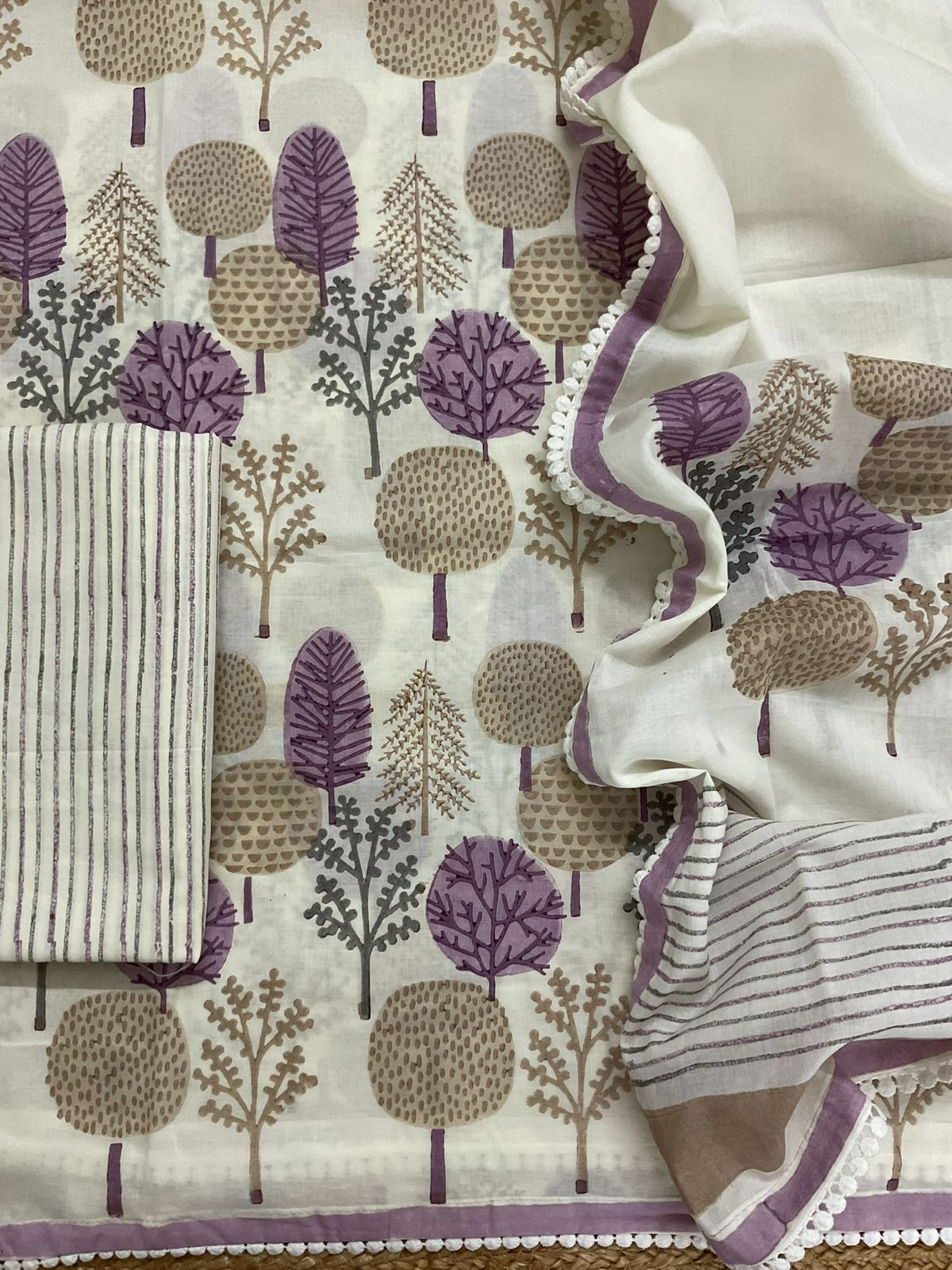 Pure Cotton Printed Suit - Offwhite