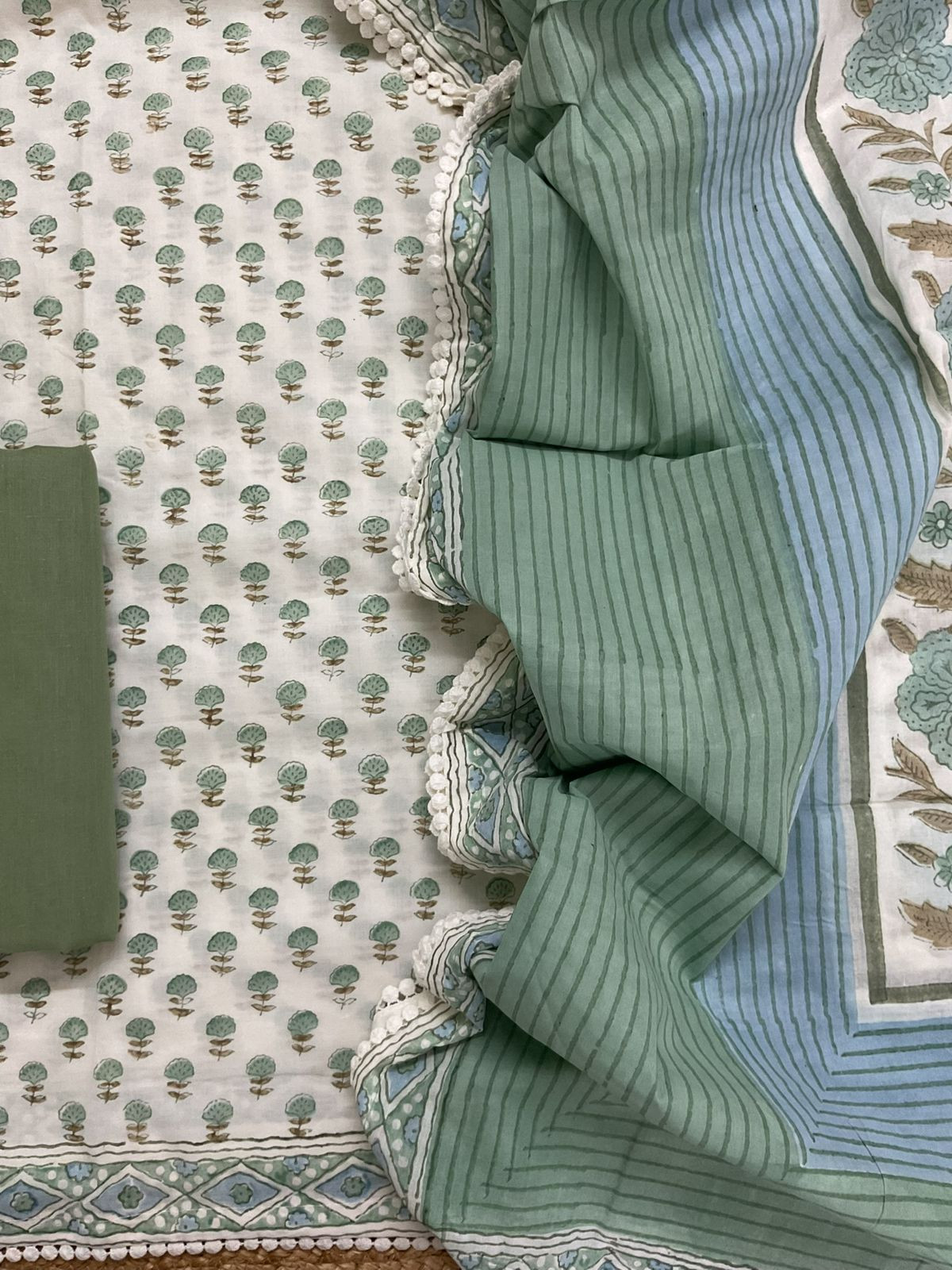 Pure Cotton Printed Suit - Offwhite