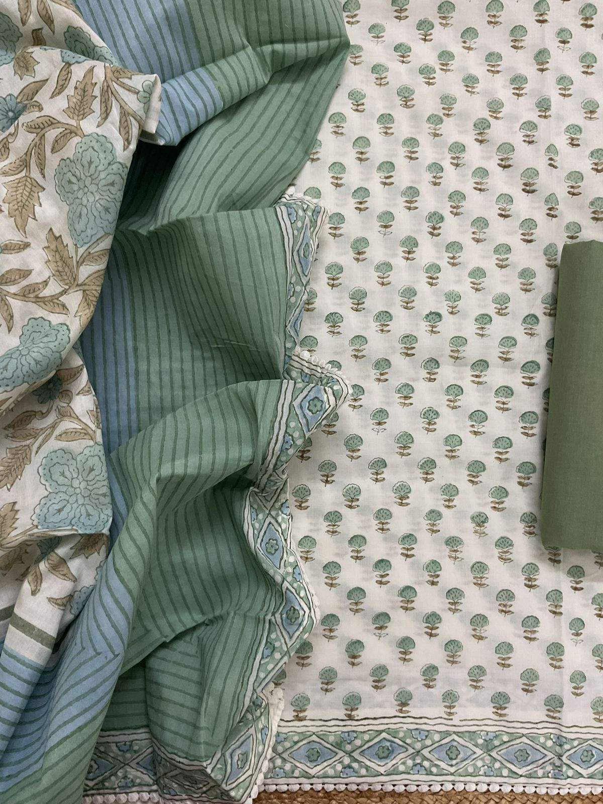 Pure Cotton Printed Suit - Offwhite