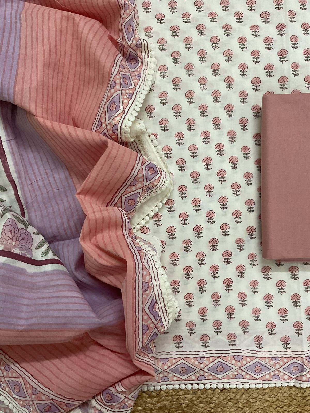 Pure Cotton Printed Suit - Offwhite