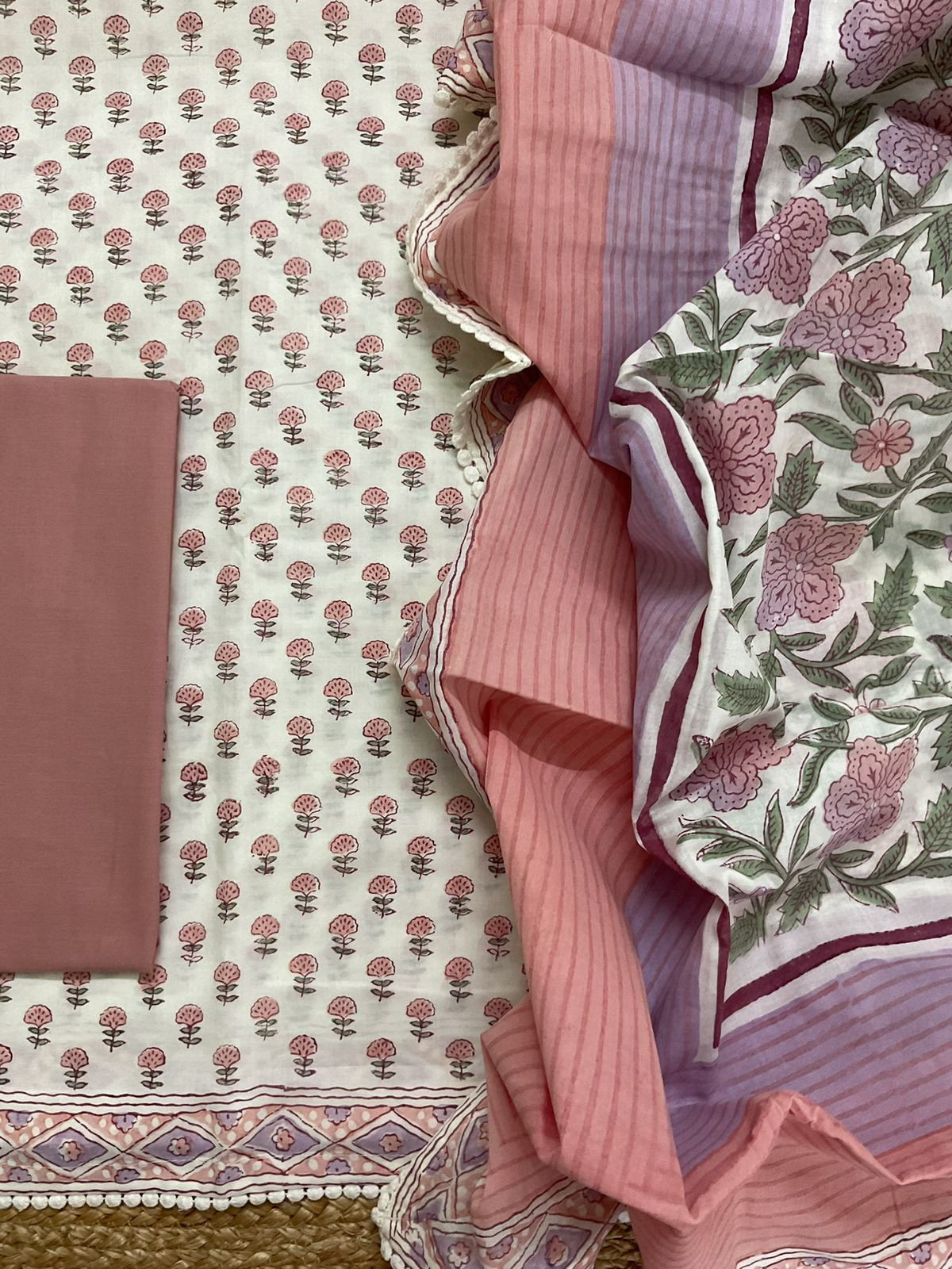 Pure Cotton Printed Suit - Offwhite