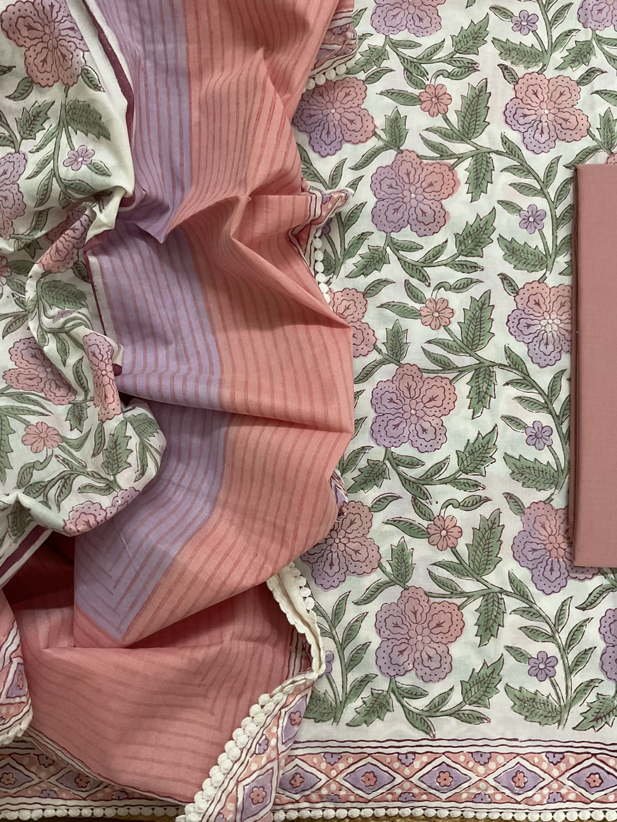 Pure Cotton Printed Suit - Offwhite