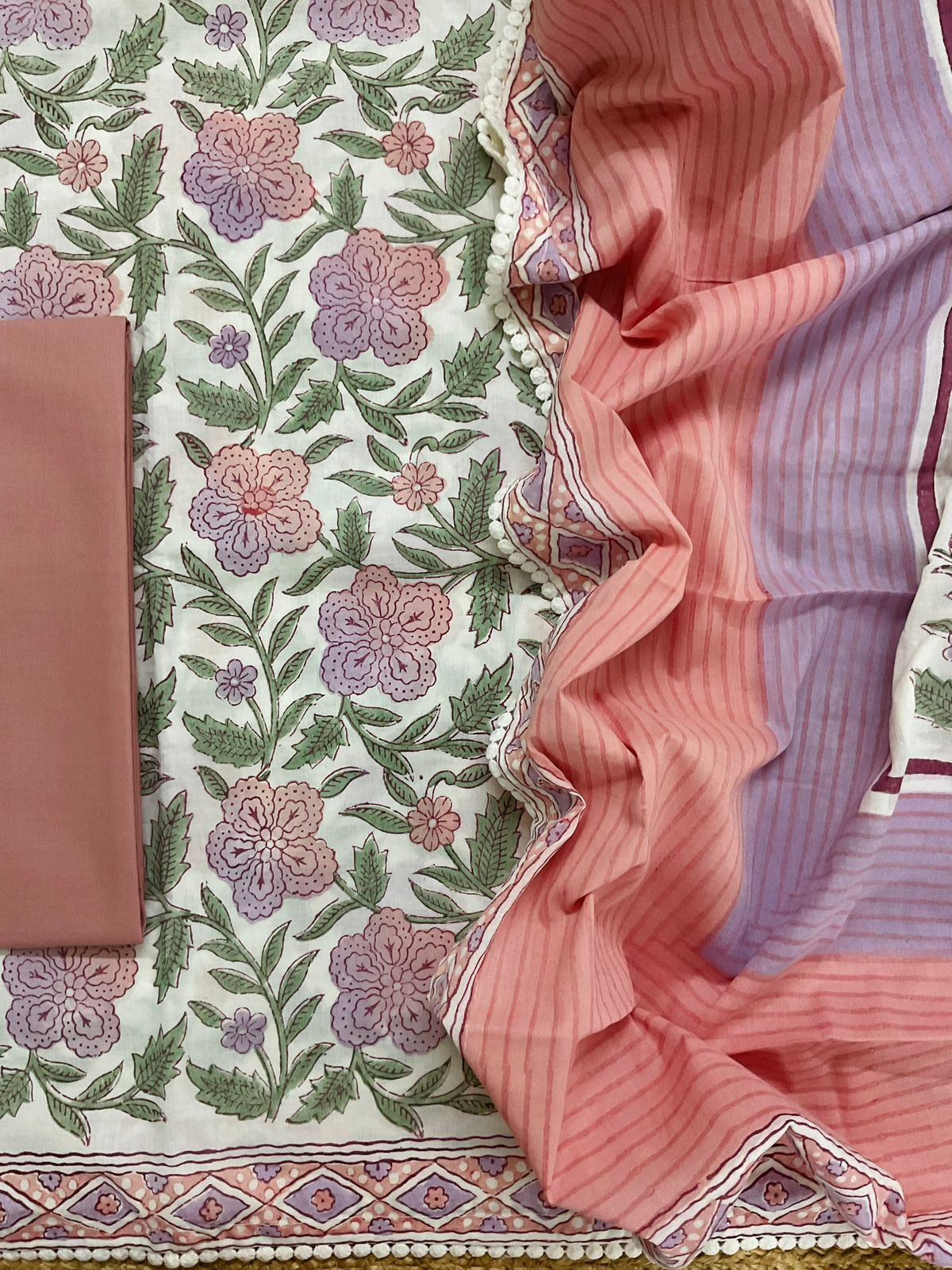 Pure Cotton Printed Suit - Offwhite