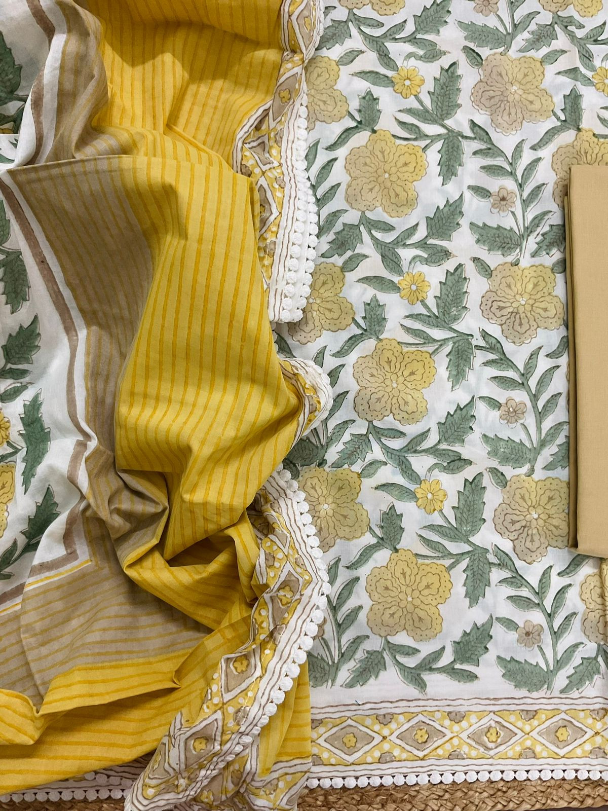 Pure Cotton Printed Suit - Offwhite