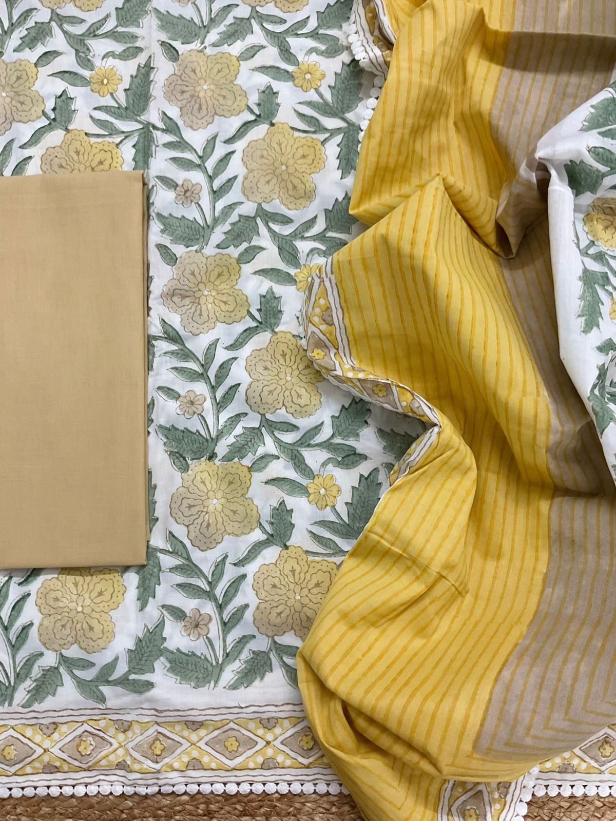 Pure Cotton Printed Suit - Offwhite