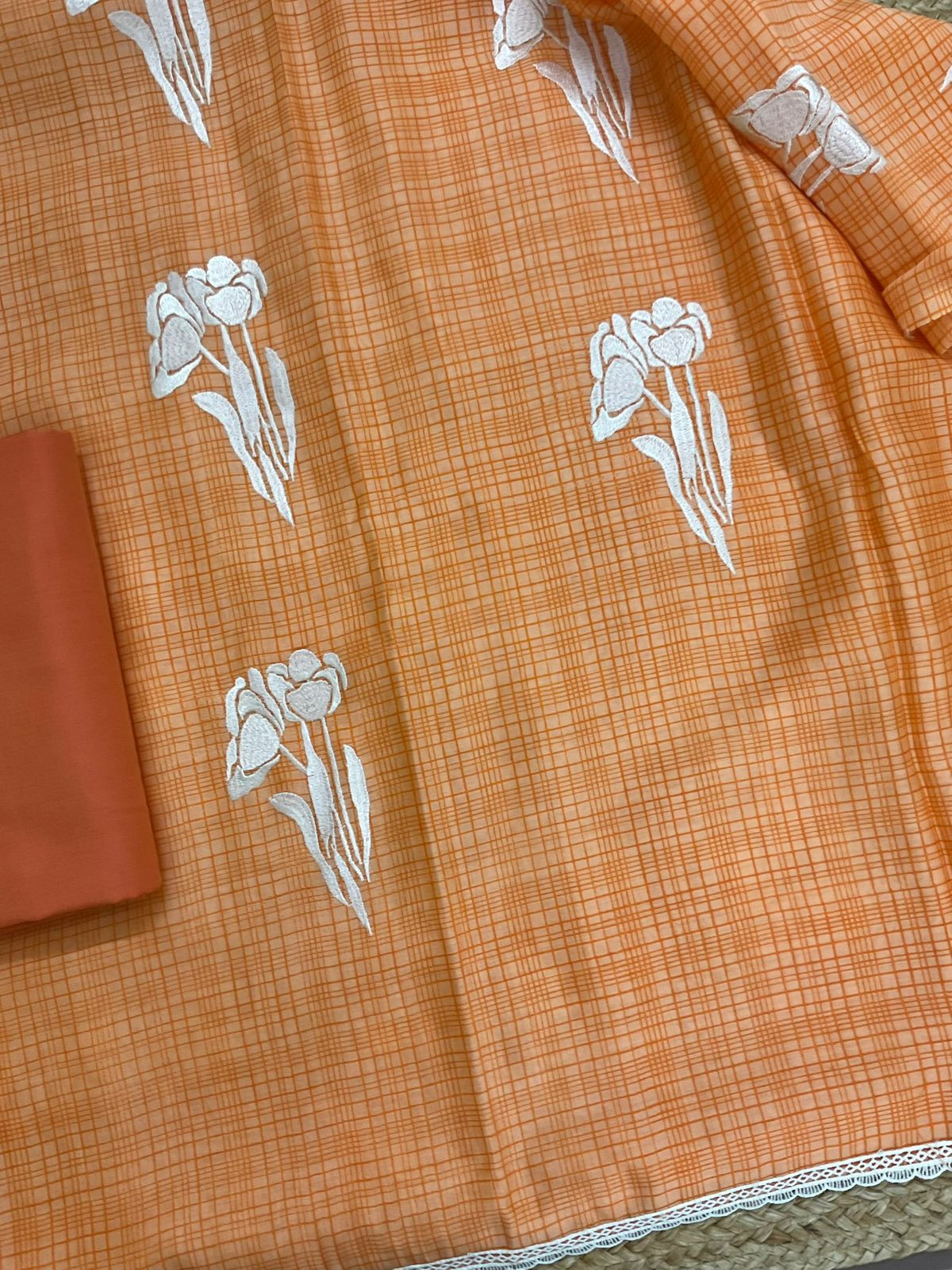 Pure Chanderi Printed Embroidered Suit - Orange