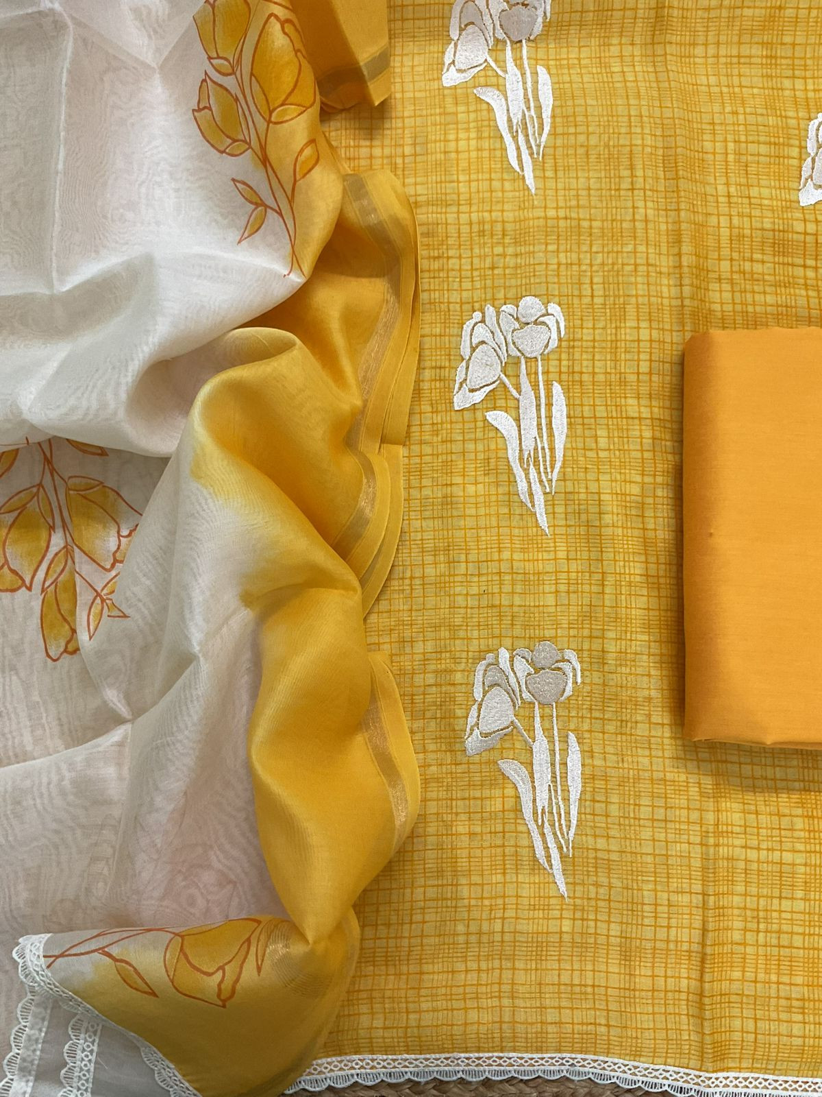 Pure Chanderi Printed Embroidered Suit - Yellow