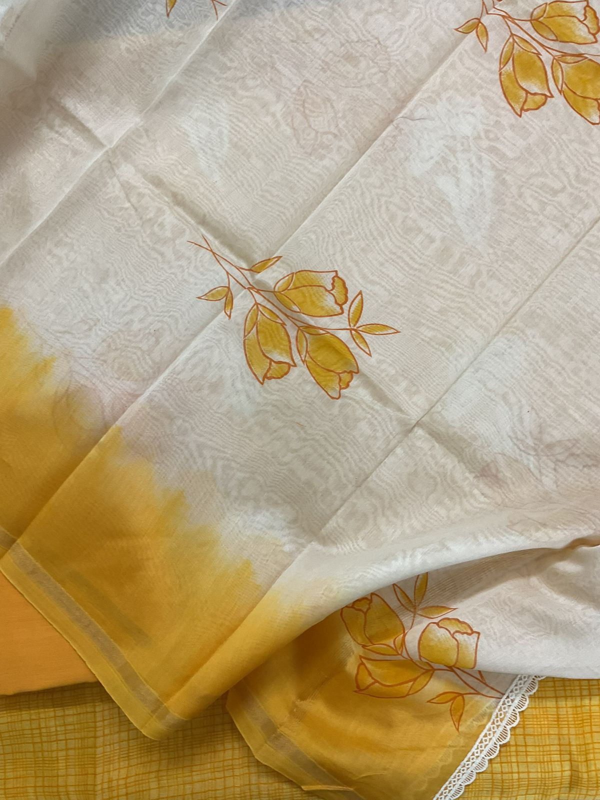 Pure Chanderi Printed Embroidered Suit - Yellow