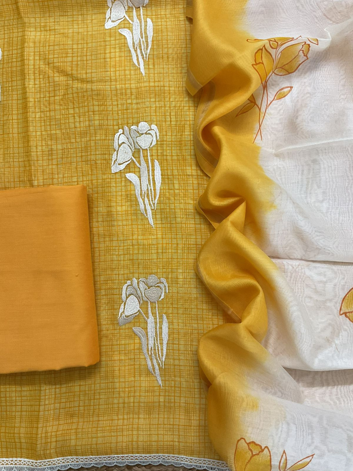 Pure Chanderi Printed Embroidered Suit - Yellow