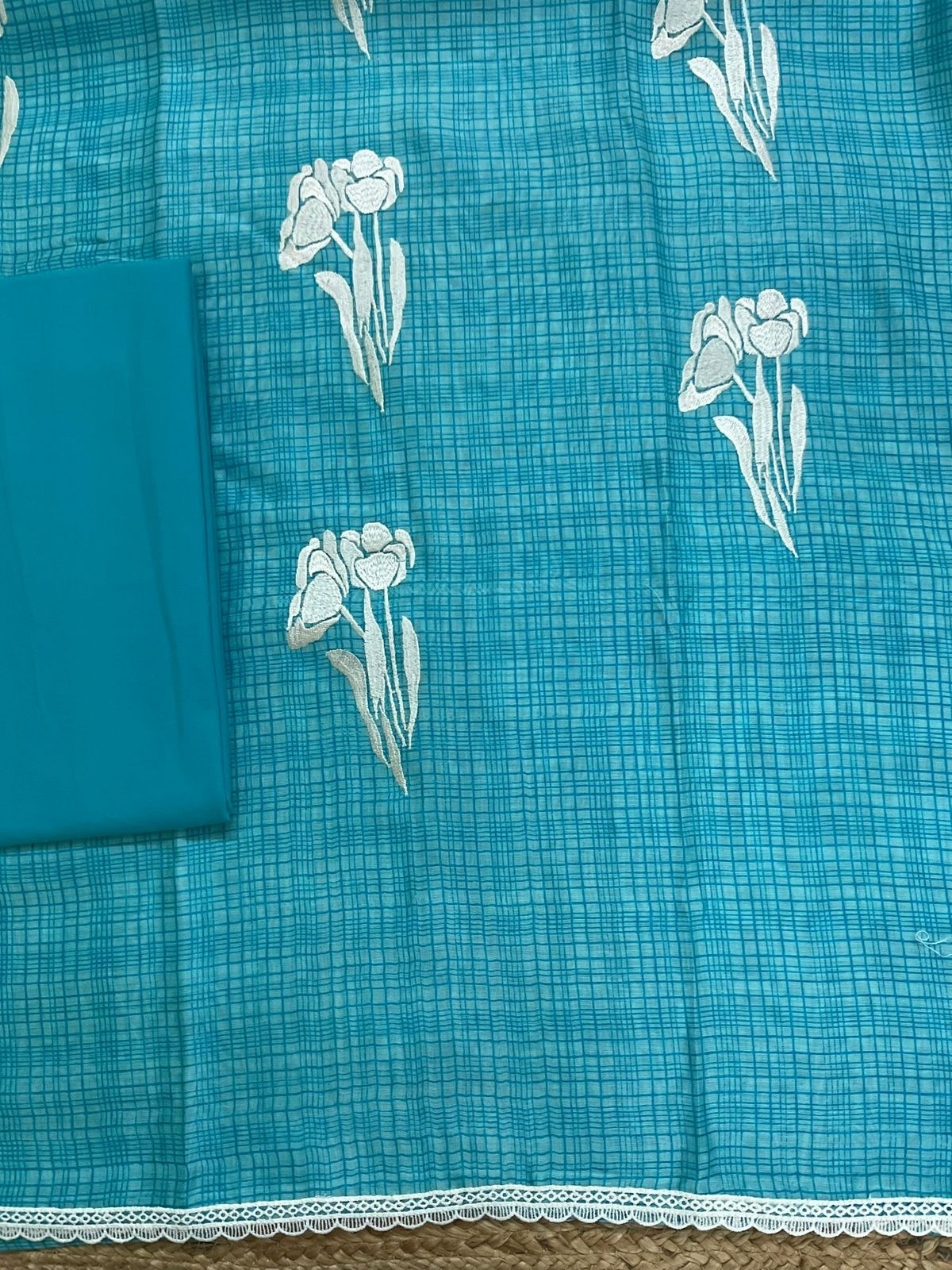 Pure Chanderi Printed Embroidered Suit - Blue