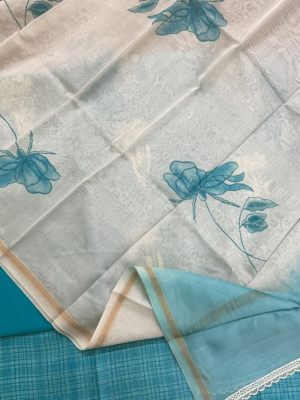 Pure Chanderi Printed Embroidered Suit - Blue