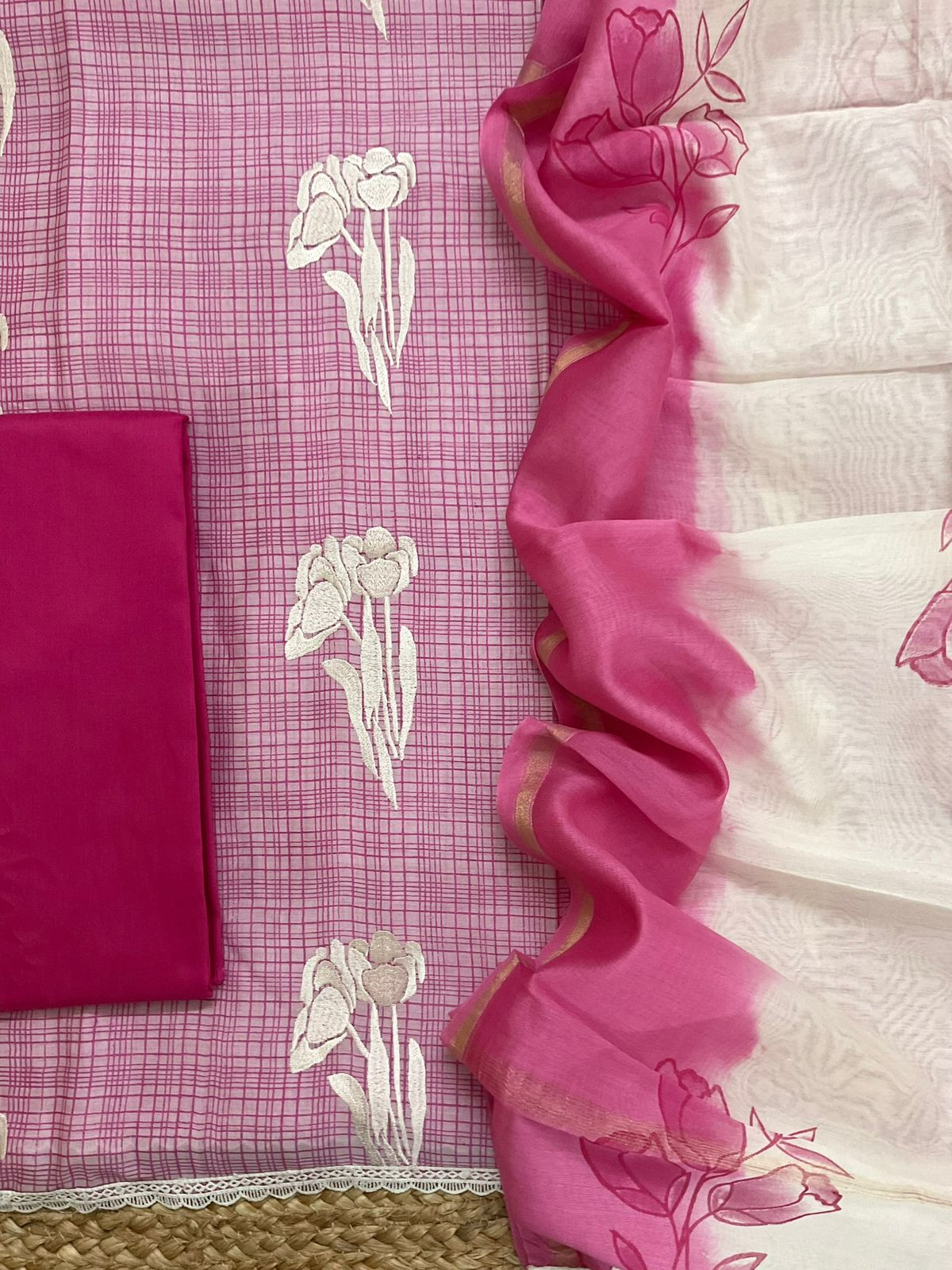 Pure Chanderi Printed Embroidered Suit - Pink