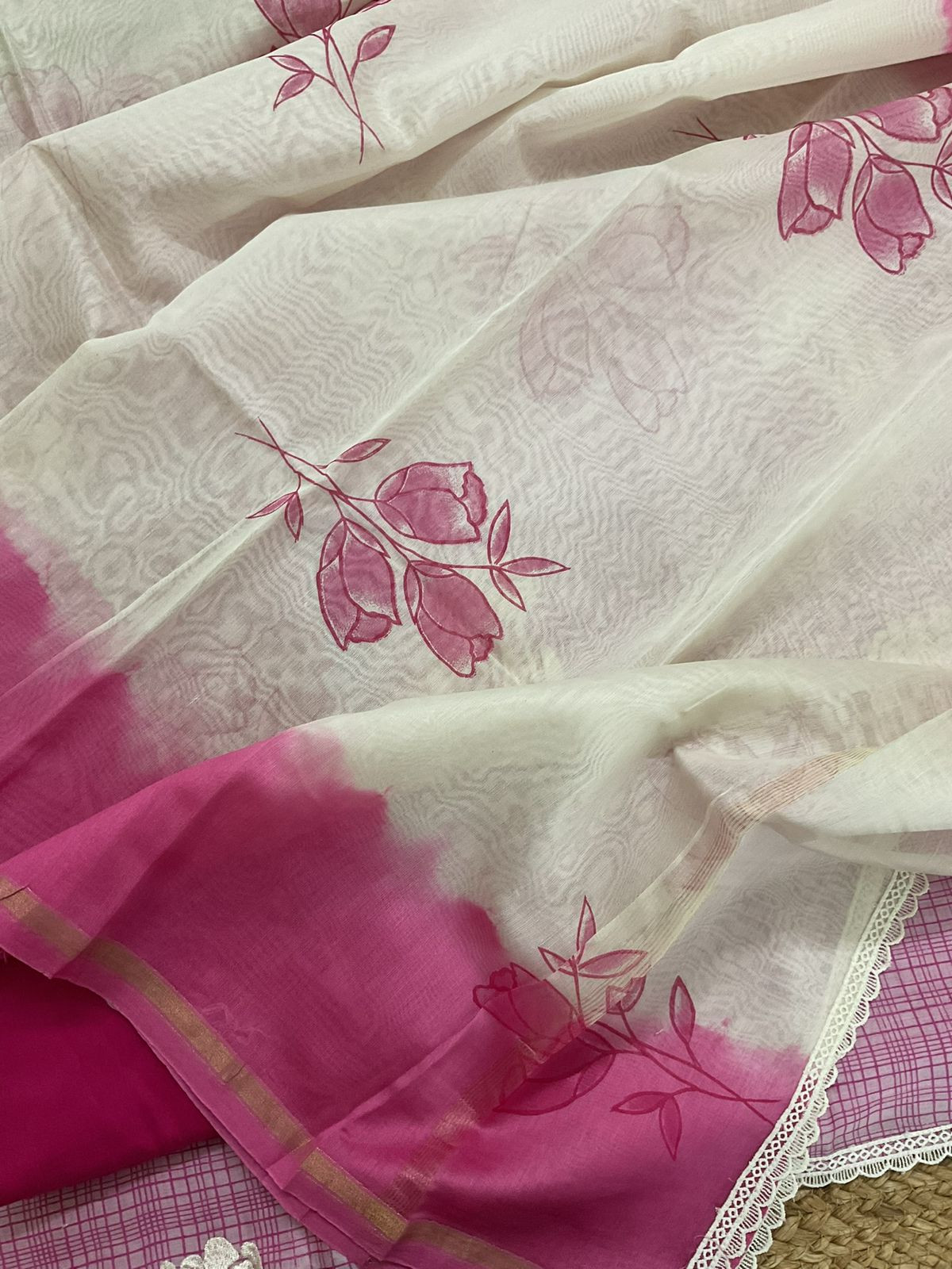 Pure Chanderi Printed Embroidered Suit - Pink