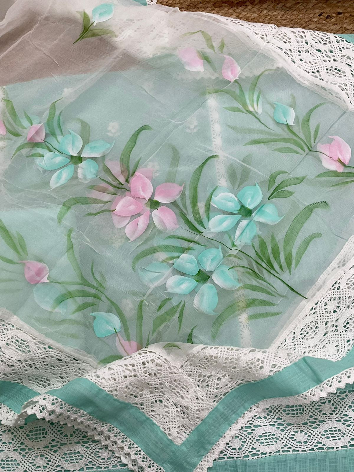 Soft Kota Cotton Printed Embroidered Suit - Sea Green