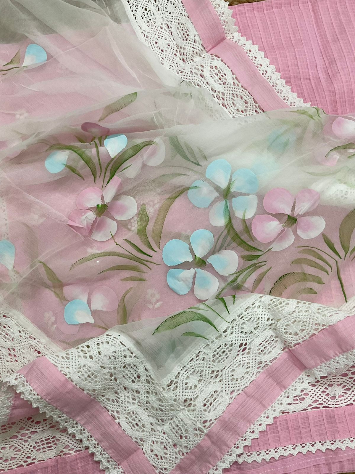 Soft Kota Cotton Printed Embroidered Suit - Pink