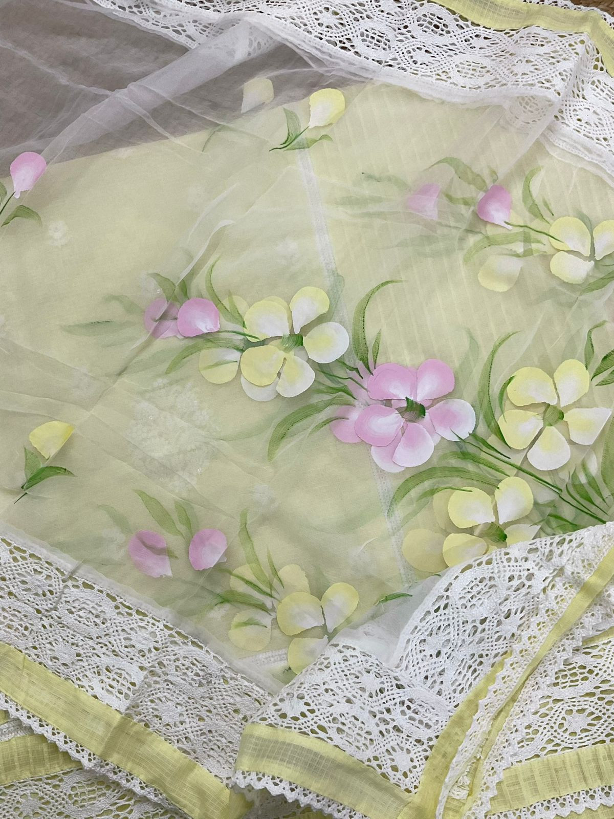 Soft Kota Cotton Printed Embroidered Suit - Yellow