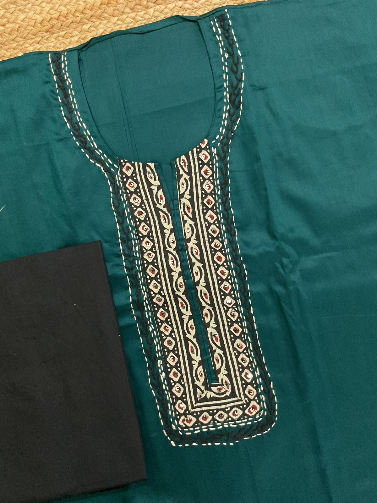 Pure Jaam Cotton Printed Embroidered Suit - Peacock Blue