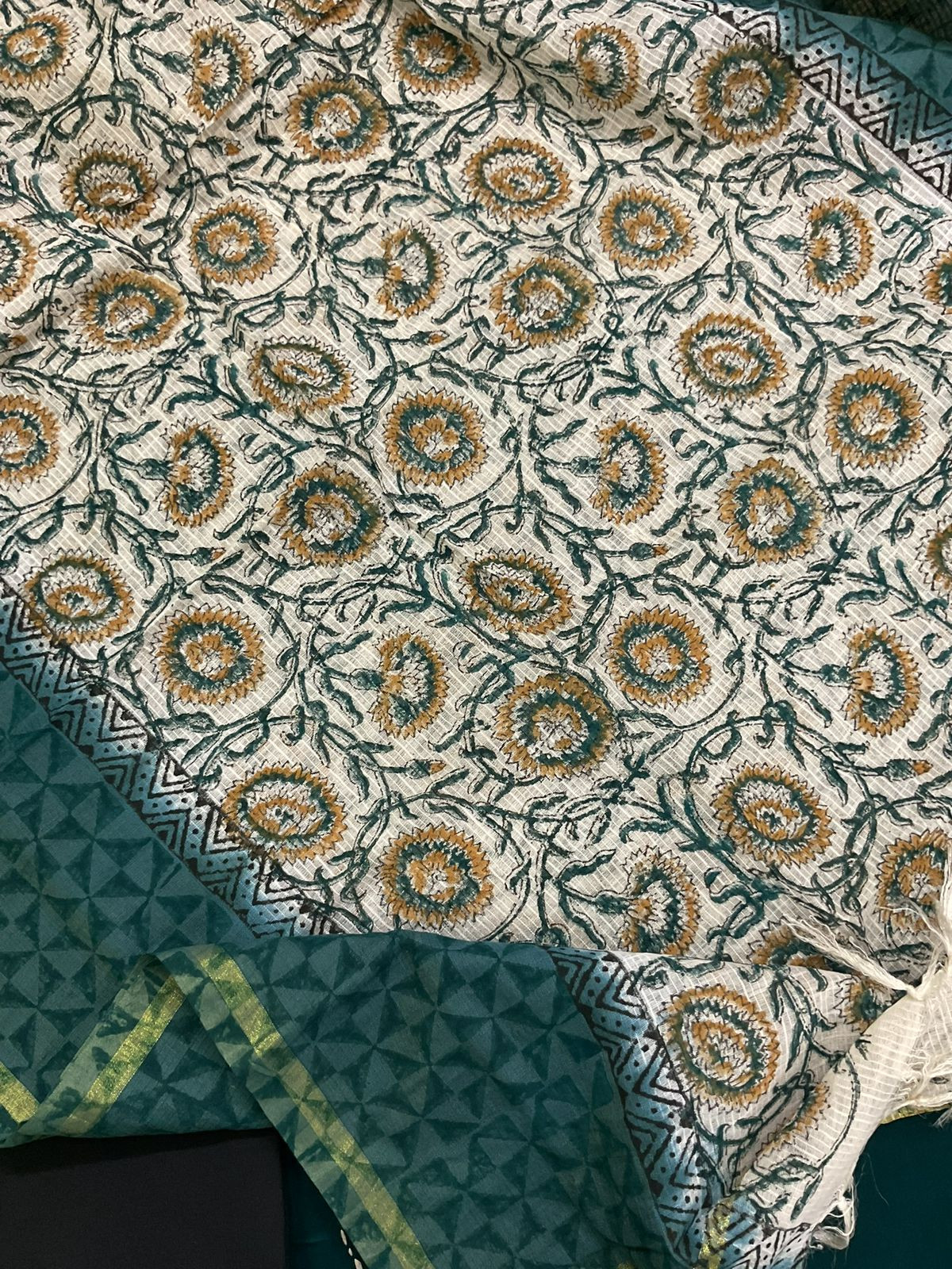 Pure Jaam Cotton Printed Embroidered Suit - Peacock Blue