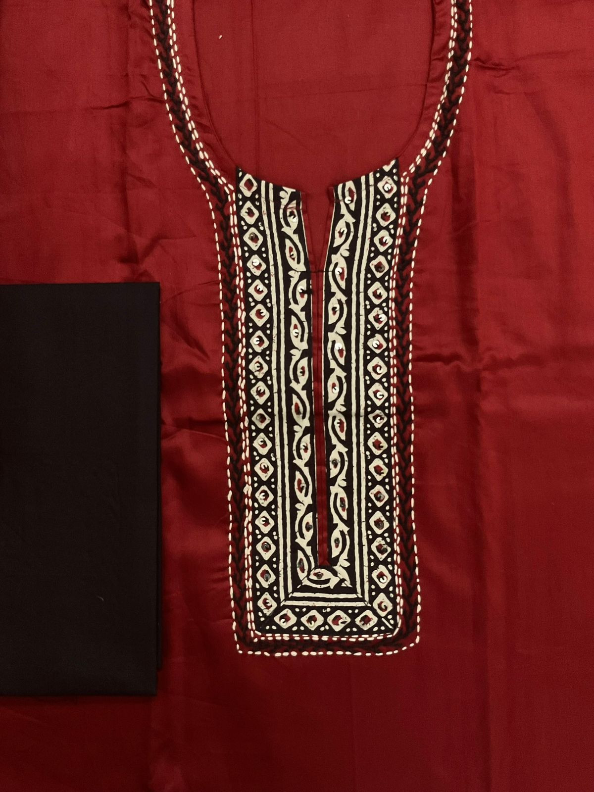 Pure Jaam Cotton Printed Embroidered Suit - Maroon